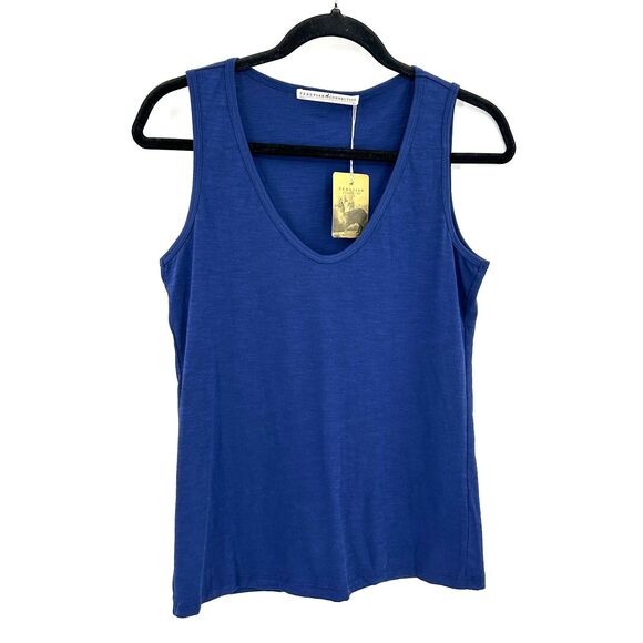 NWT PERUVIAN CONNECTION Basic Blue Scoop Neck Sleeveless Cotton Tank Top Size XS - Picture 1 of 5